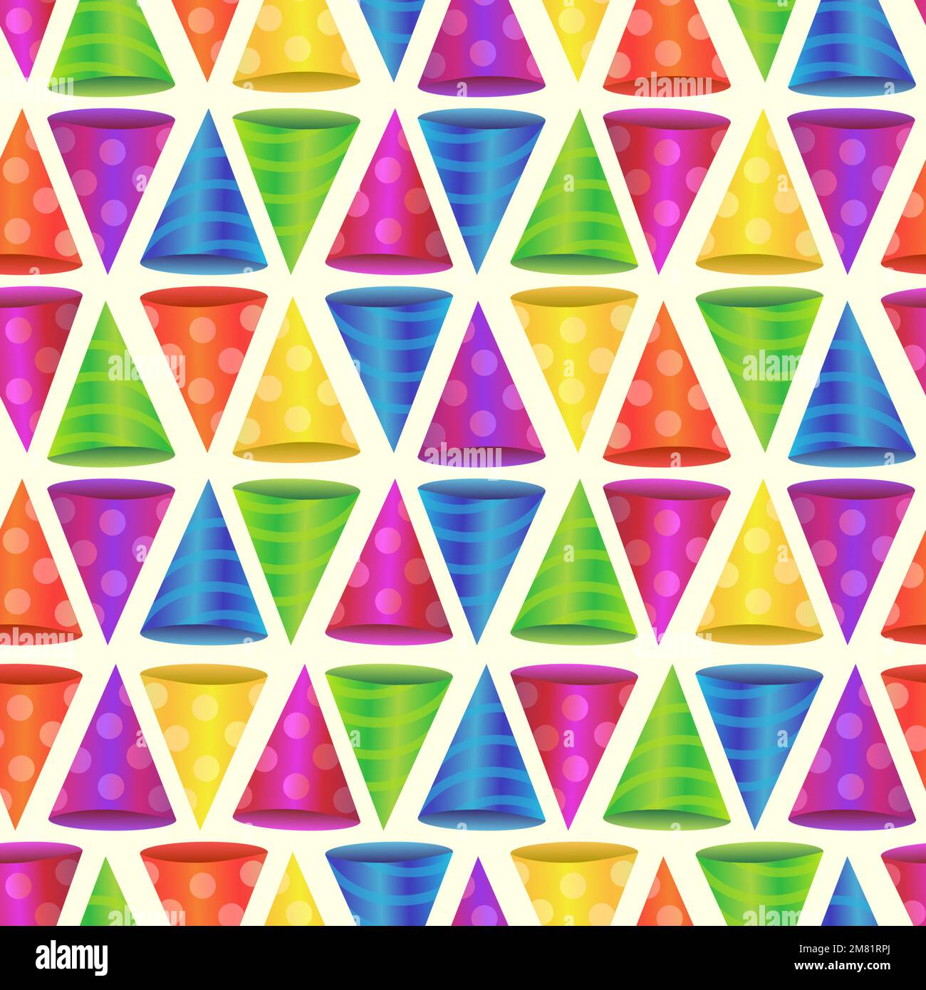 Patrón geométrico sin fisuras con tapas de papel festivas de colores. Sombreros para la fiesta. Ilustración vectorial Ilustración del Vector