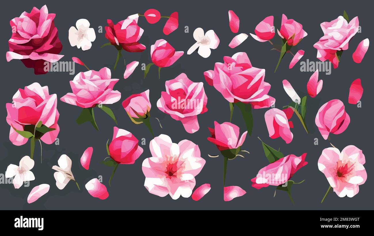 Floral mix guirnaldas diseño vectorial. Hortensia rosa, rosa, protea,  burdeos blancos. Elegantes banners florales horizontales. Conjunto de  vector de ramo horizontal de mezcla elegante, rosa salvaje, camelia,  orquídea, peonía Imagen Vector de