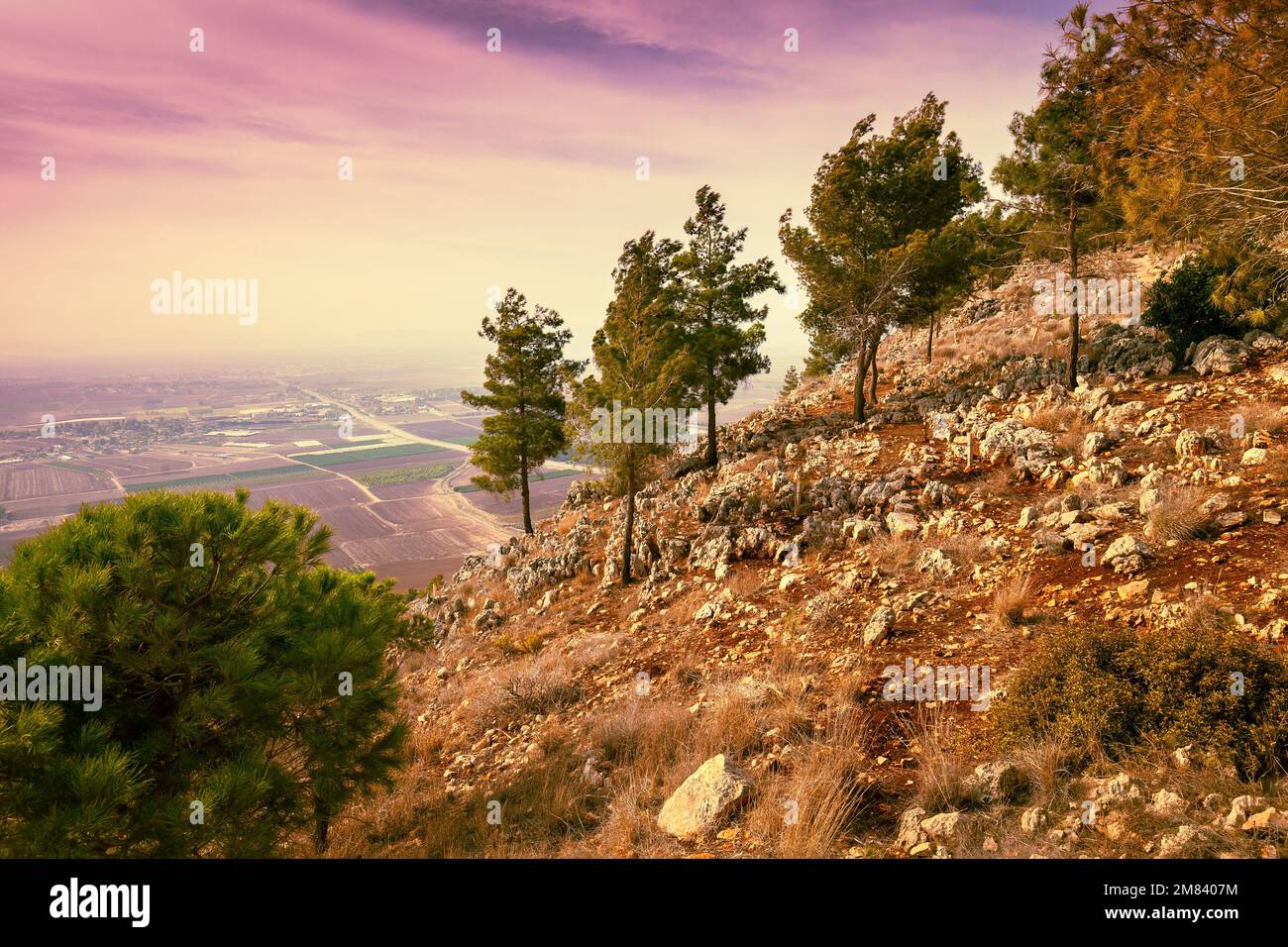 Pendiente del monte precipicio en otoño, Baja Galilea, Israel Foto de stock