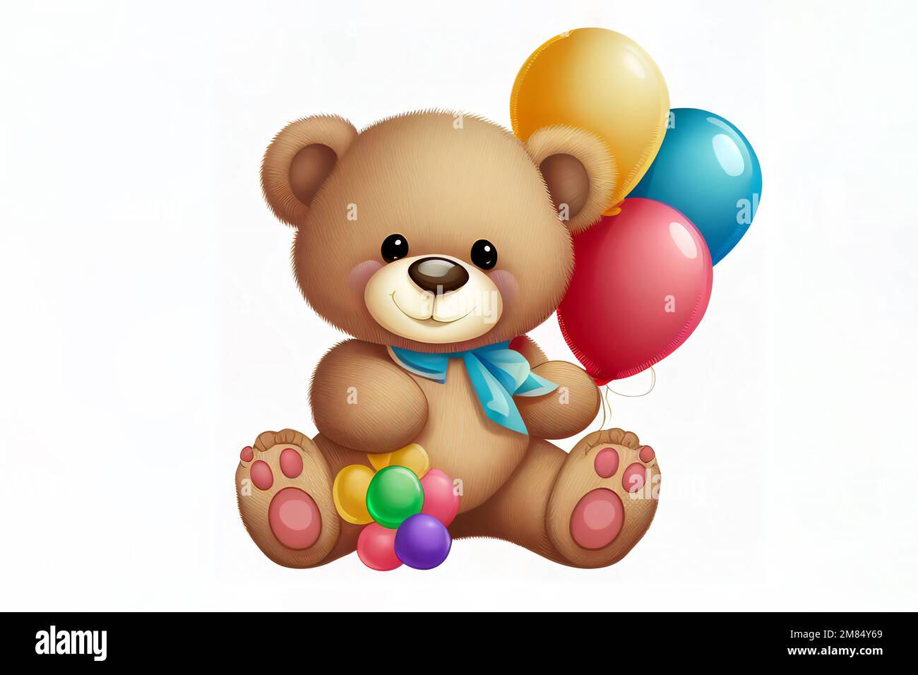 Dibujos animados de oso de peluche marrón aislado en un fondo blanco sentado y sosteniendo globos de aire, útil como tarjeta de felicitación de fiesta de cumpleaños para un padre de niños Dibujos animados de oso de peluche marrón aislado en un fondo blanco sentado y sosteniendo globos de aire, útil como tarjeta de felicitación de fiesta de cumpleaños para un padre de niños
