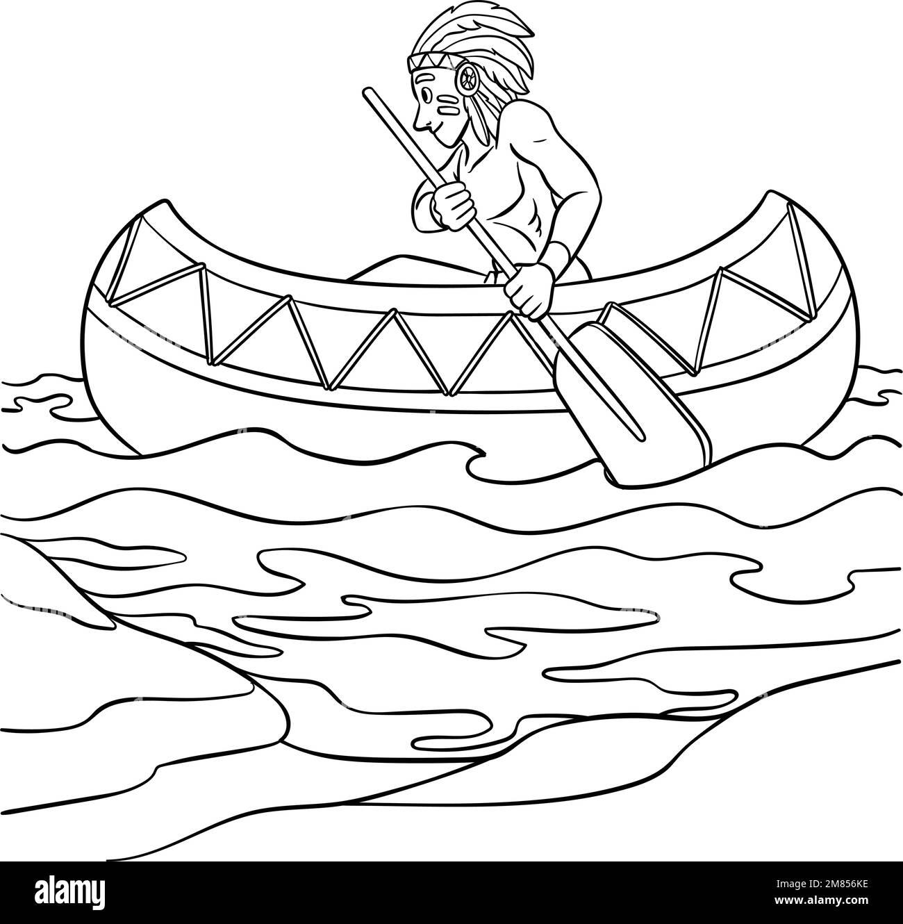 Nativo americano indio canoa aislado para colorear Ilustración del Vector