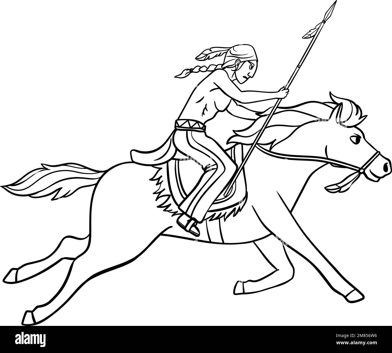 Indio nativo americano montando un caballo aislado Ilustración del Vector
