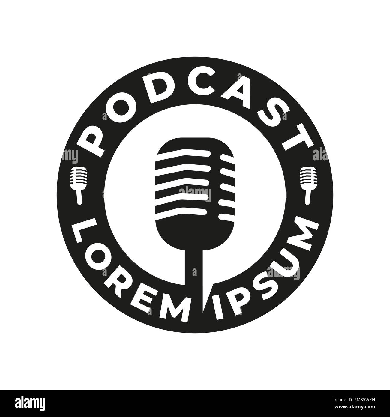 Podcast mic logo icono vector diseño de dibujos animados de micrófono retro