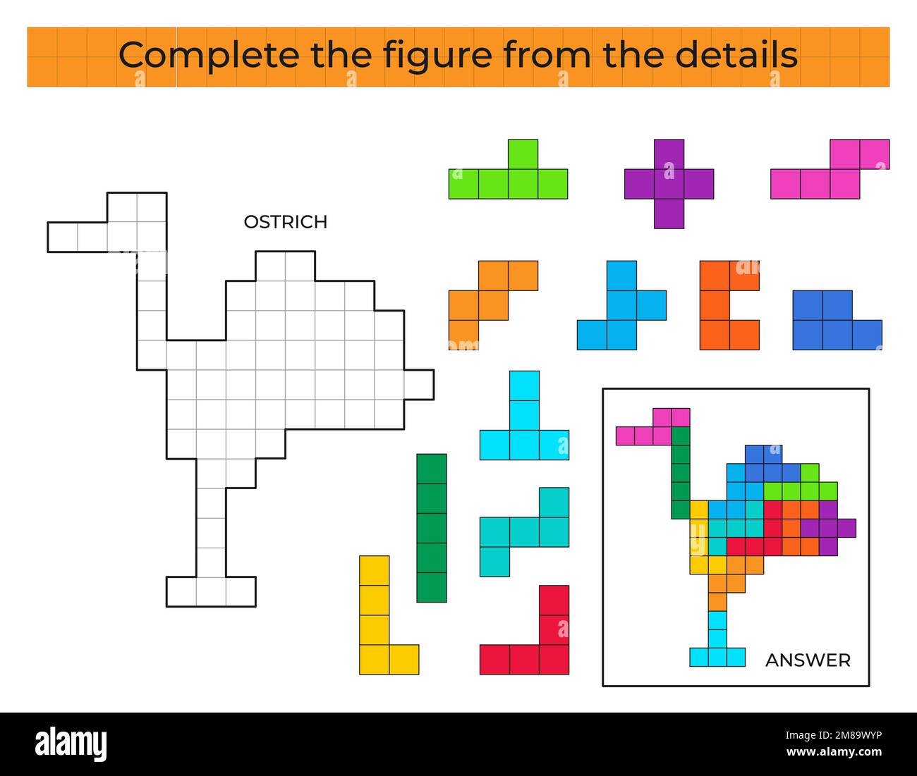 Complete la figura. Juego de puzzle con avestruz. Ilustración del Vector
