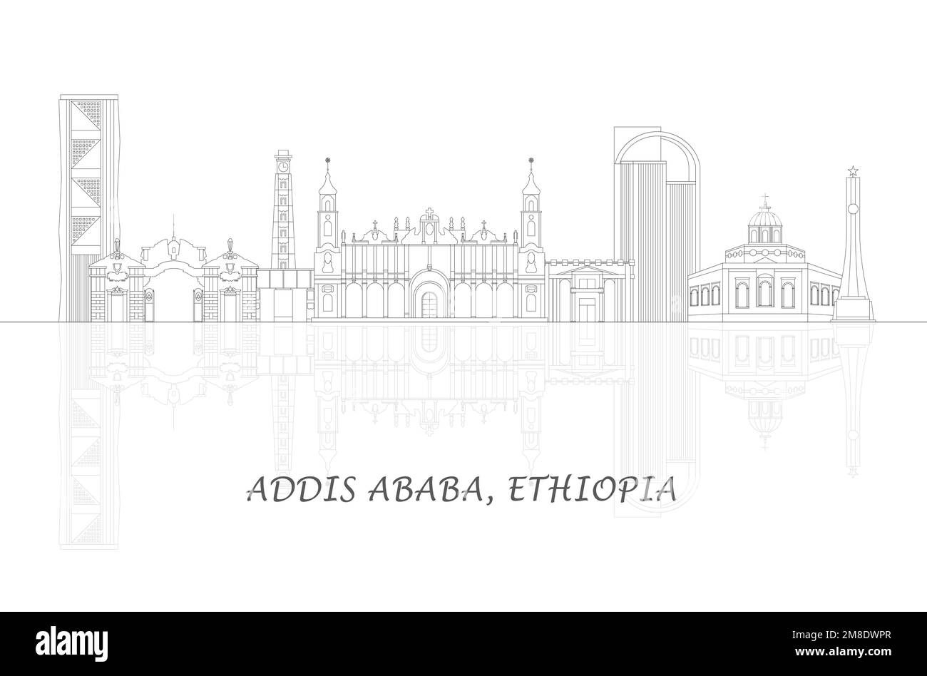 Contorno Panorama horizonte de la ciudad de Addis Abeba, Etiopía - ilustración vectorial Ilustración del Vector