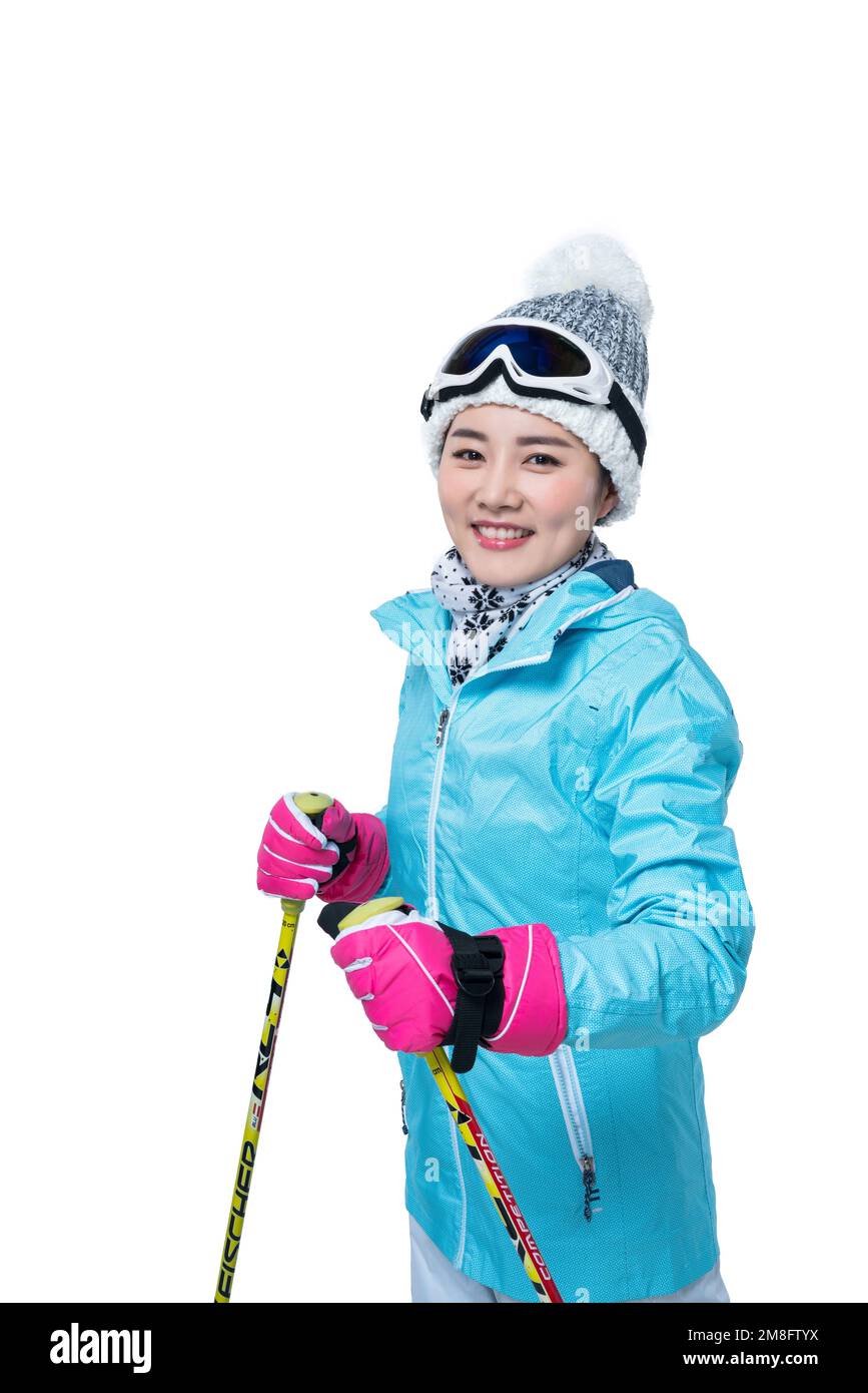 La joven mujer esquí Foto de stock
