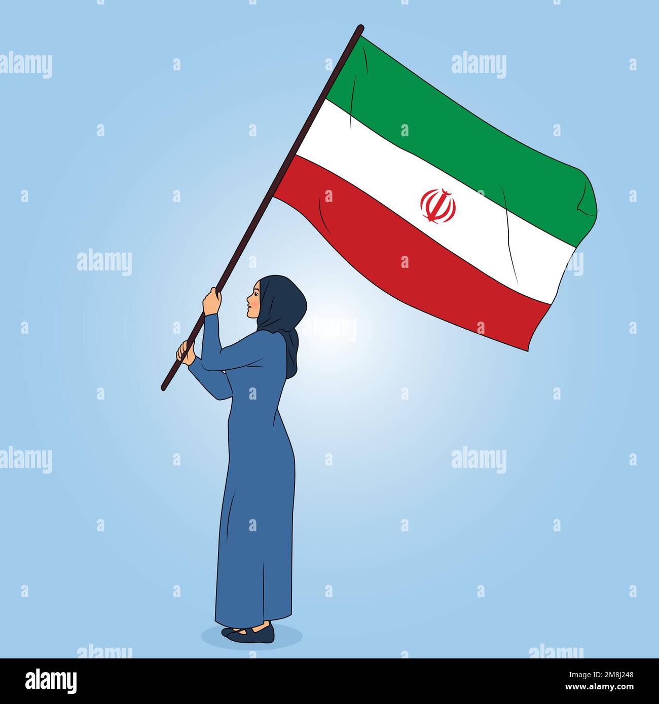 Las mujeres iraníes están de pie con la bandera de irán en sus manos. Ilustración del Vector
