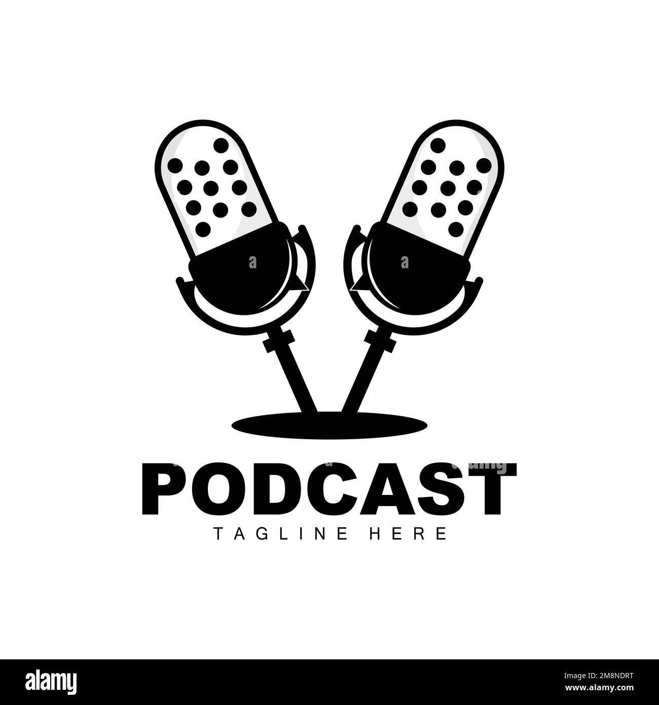 Podcast mic logo icono vector diseño de dibujos animados de micrófono retro