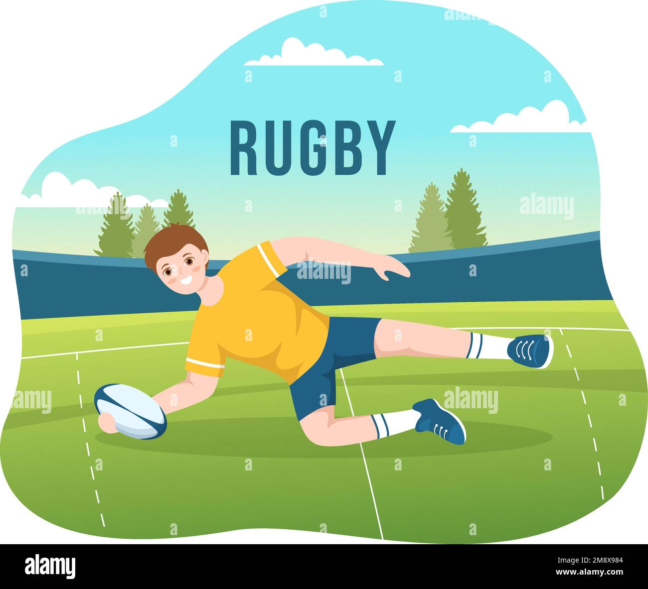 Jugador De Rugby Corriendo Ilustración Con Una Pelota En El Deporte Del Campeonato Para Web 5164