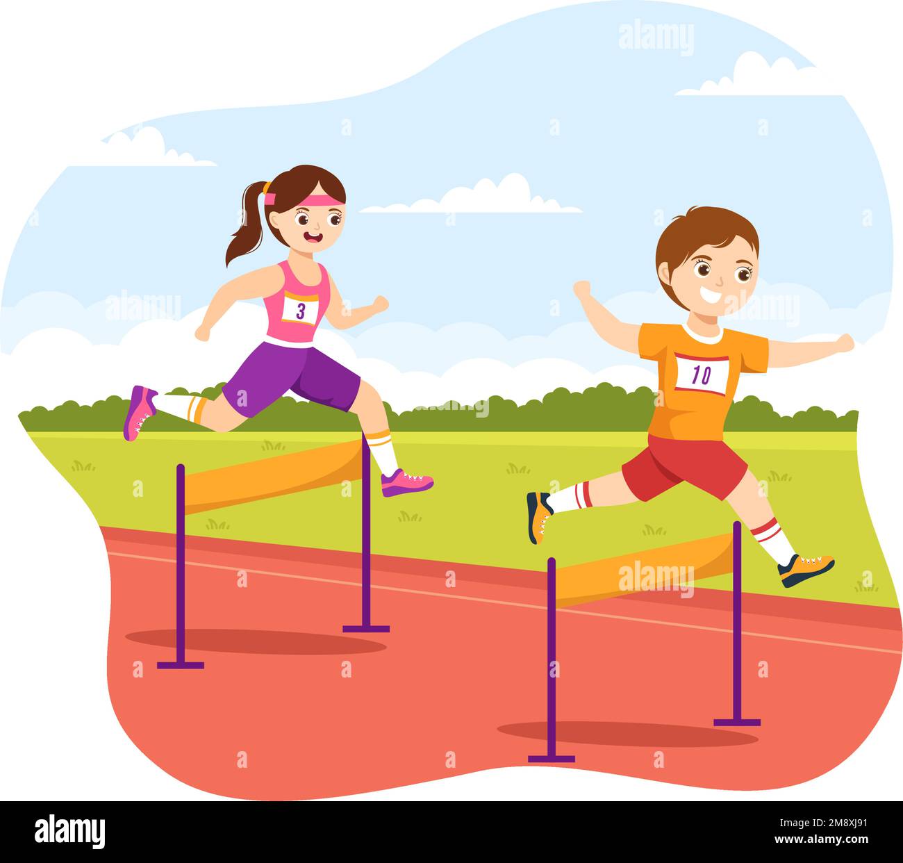 Niños Atleta Run Hurdle Long Jump Sportsman Juego Ilustración en