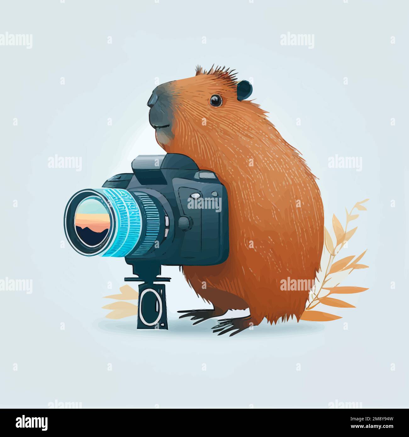 Ilustración minimalista de una fotografía de capibara como una forma divertida de ilustrar al fotógrafo de naturaleza o fotografía de naturaleza Ilustración del Vector