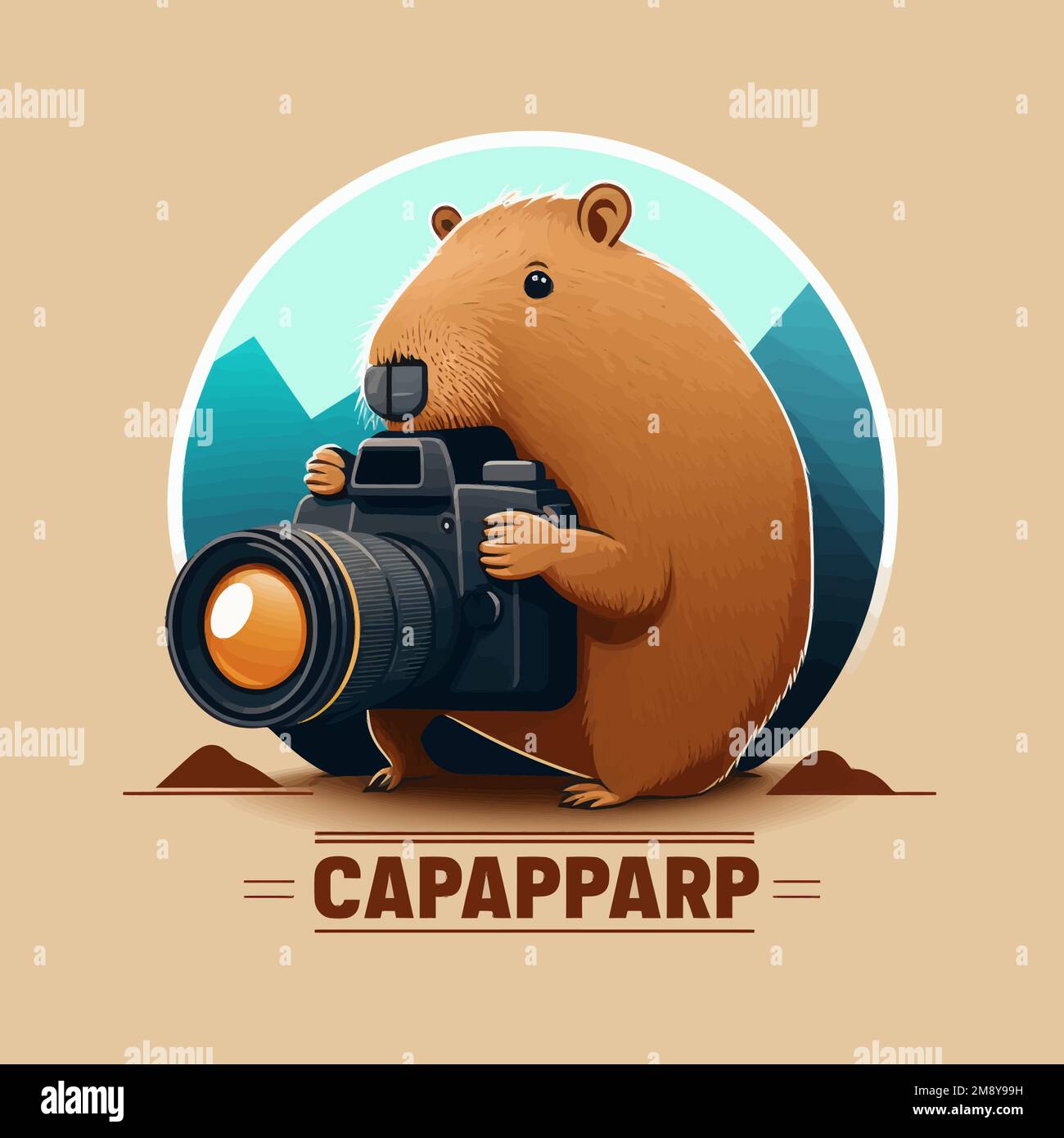 Ilustración minimalista de una fotografía de capibara como una forma divertida de ilustrar al fotógrafo de naturaleza o fotografía de naturaleza Ilustración del Vector