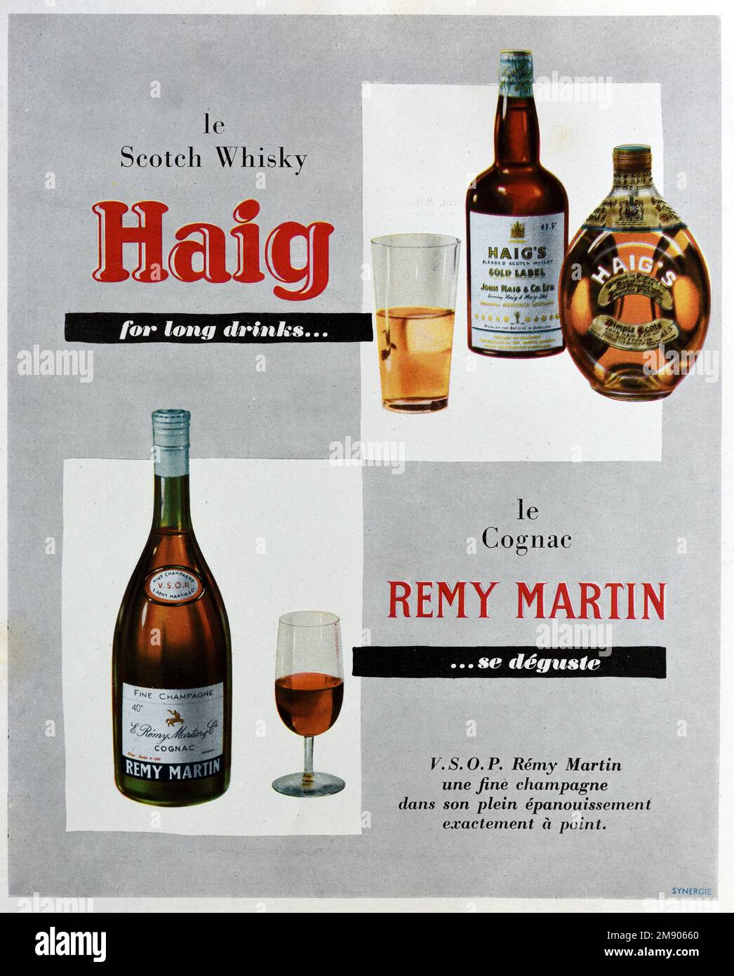 Vintage o antiguo anuncio, publicidad, publicidad o ilustración para Bottle of.Haig whisky escocés. Anuncio 1956 Foto de stock