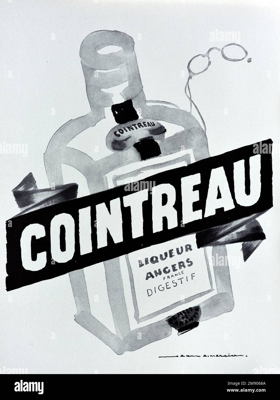Anuncio de botella de Cointreau. Vintage o antiguo anuncio, publicidad, publicidad o ilustración 1957 Foto de stock
