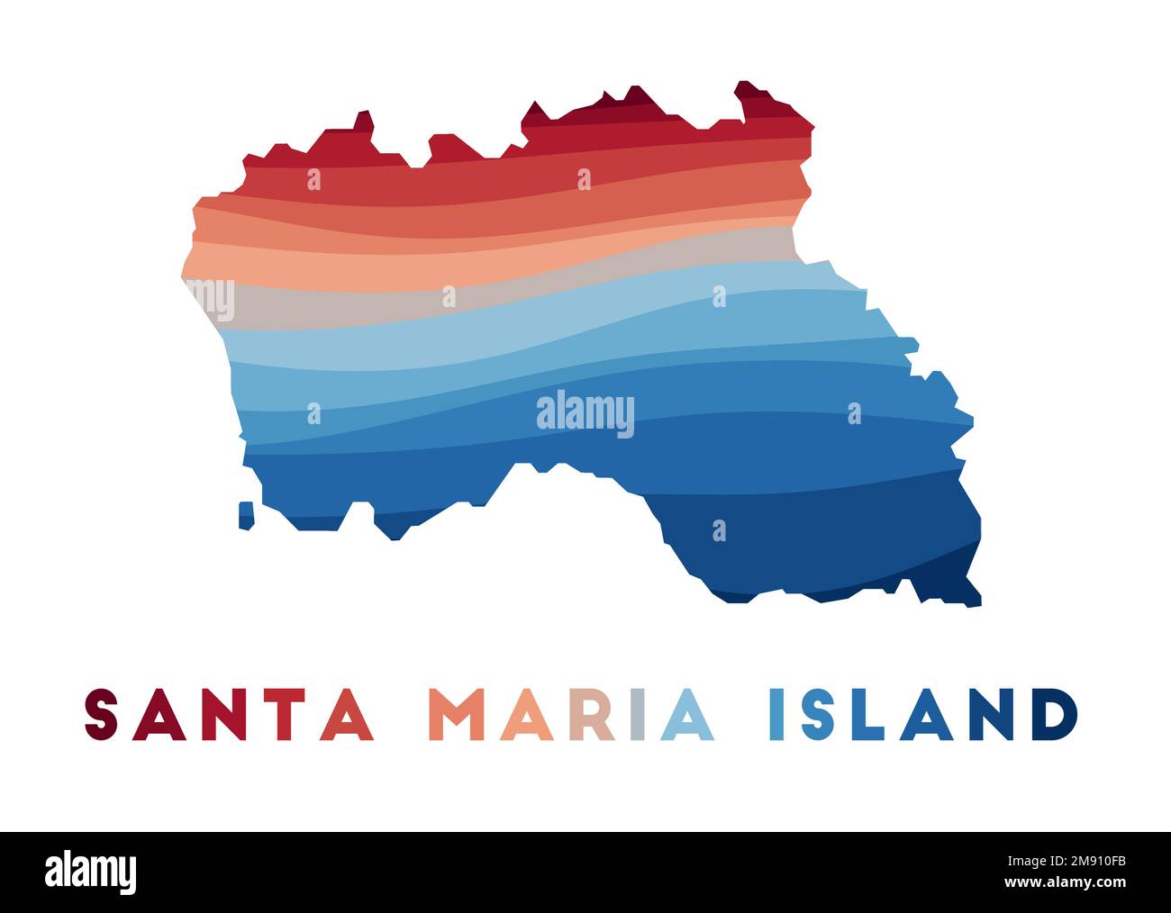 Mapa de Santa Maria Island. Mapa de la isla con hermosas ondas