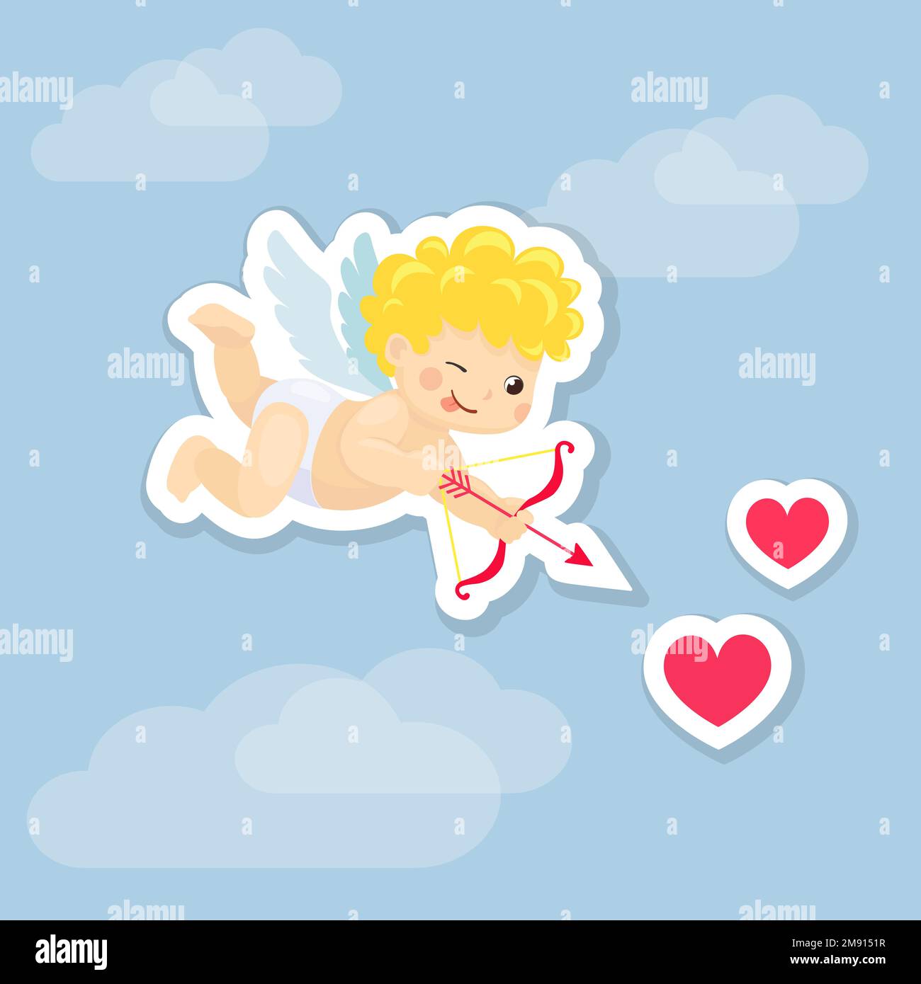 Cupido volador lindo con arco y flecha Ilustración del Vector