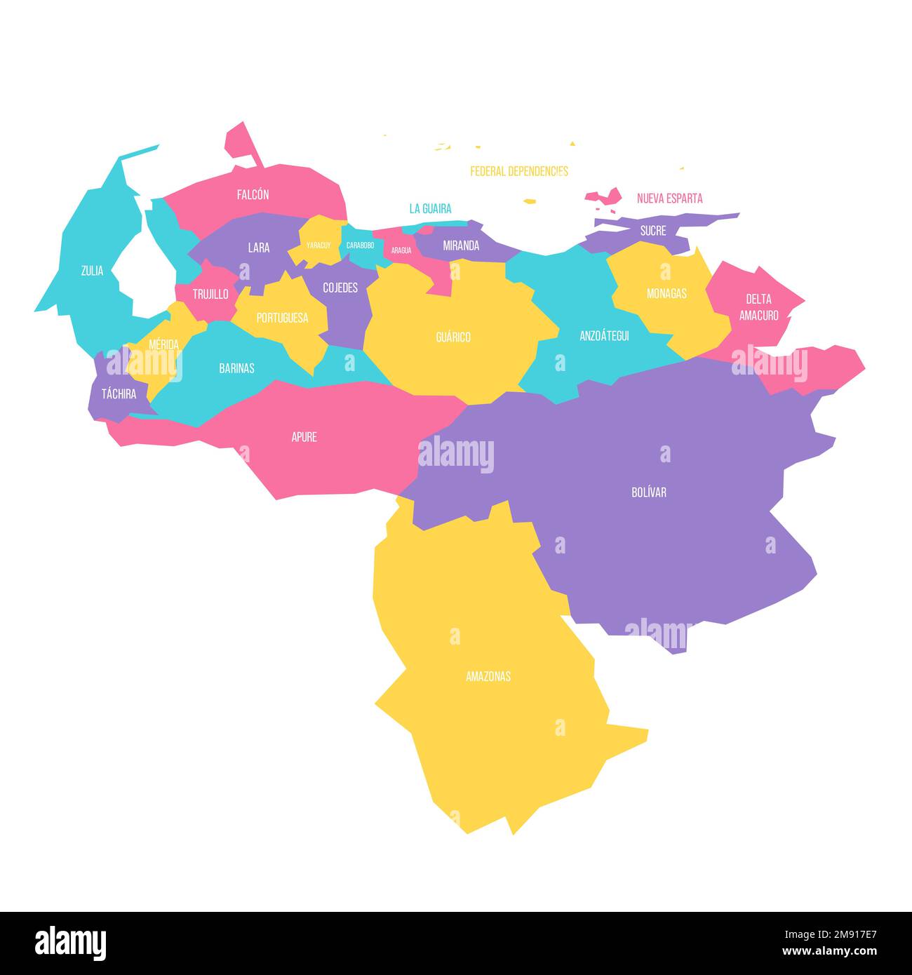 Venezuela Mapa político de las divisiones administrativas estados