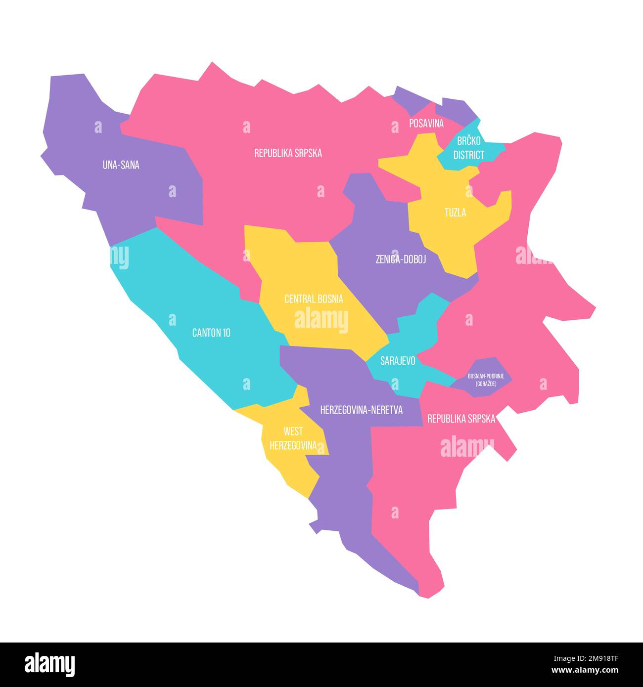 Bosnia y Herzegovina Mapa político de las divisiones administrativas cantones de la Federación