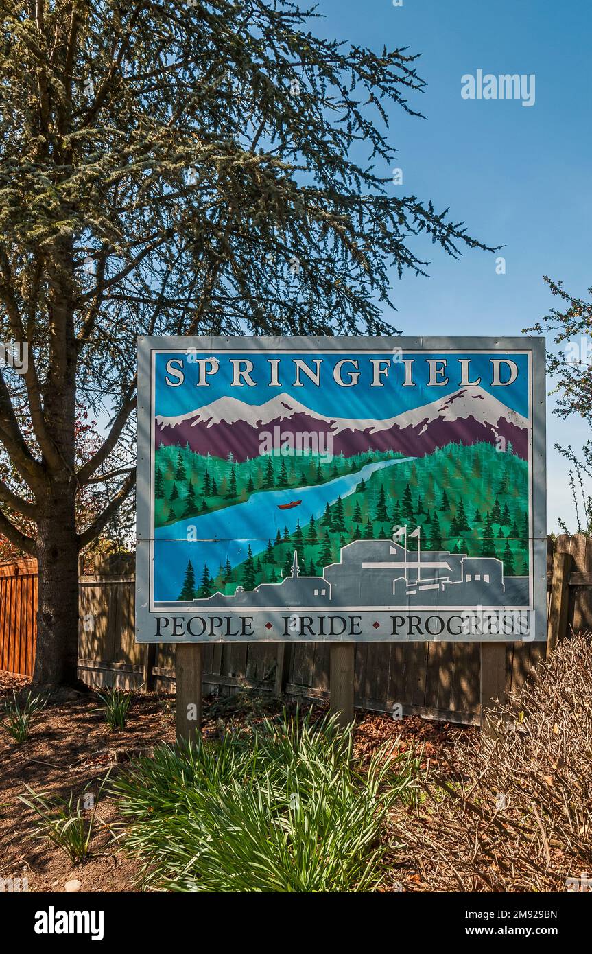 Cartel de Springfield en la autopista McKenzie en Springfield, Oregón