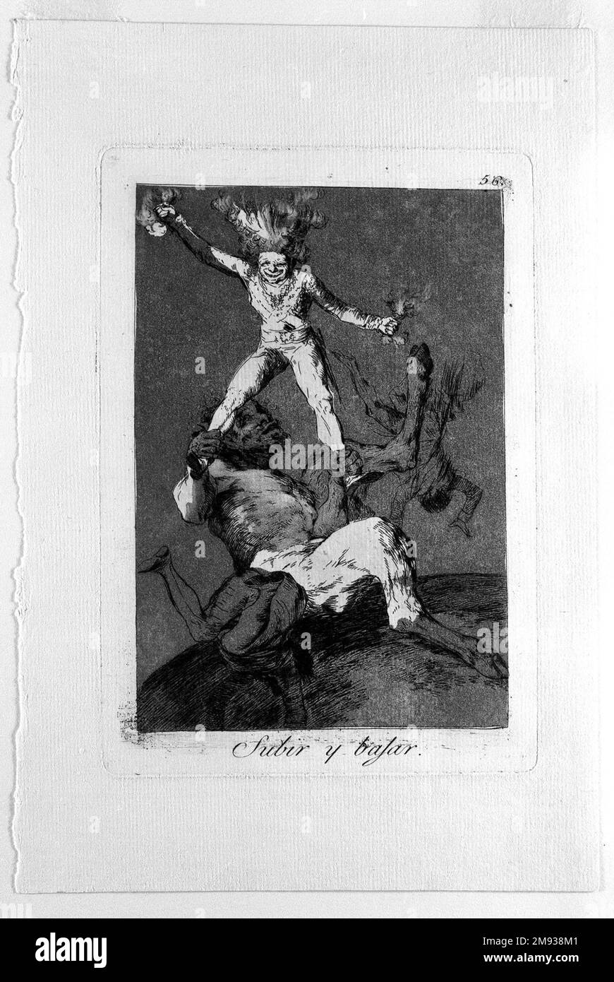 Subir y bajar Francisco de Goya y Lucientes (1746-1828). Subir y bajar (Subir y bajar), 1797-1798. Grabado y aguatinta en papel tendido, Hoja: 11 7/8 x 8 pulg. (30,2 x 20,3 cm). Los Caprice (Los Caprichos) es un conjunto de ochenta grabados creados entre 1797 y 1798. A la vista hay trece ejemplos del raro conjunto de “prueba” del Museo de Brooklyn, que está compuesto por las primeras impresiones de una impresión hecha por el artista antes de la edición publicada. En la primera parte de la serie, Goya critica a los personajes, instituciones y valores de la sociedad española moderna primitiva; el Foto de stock