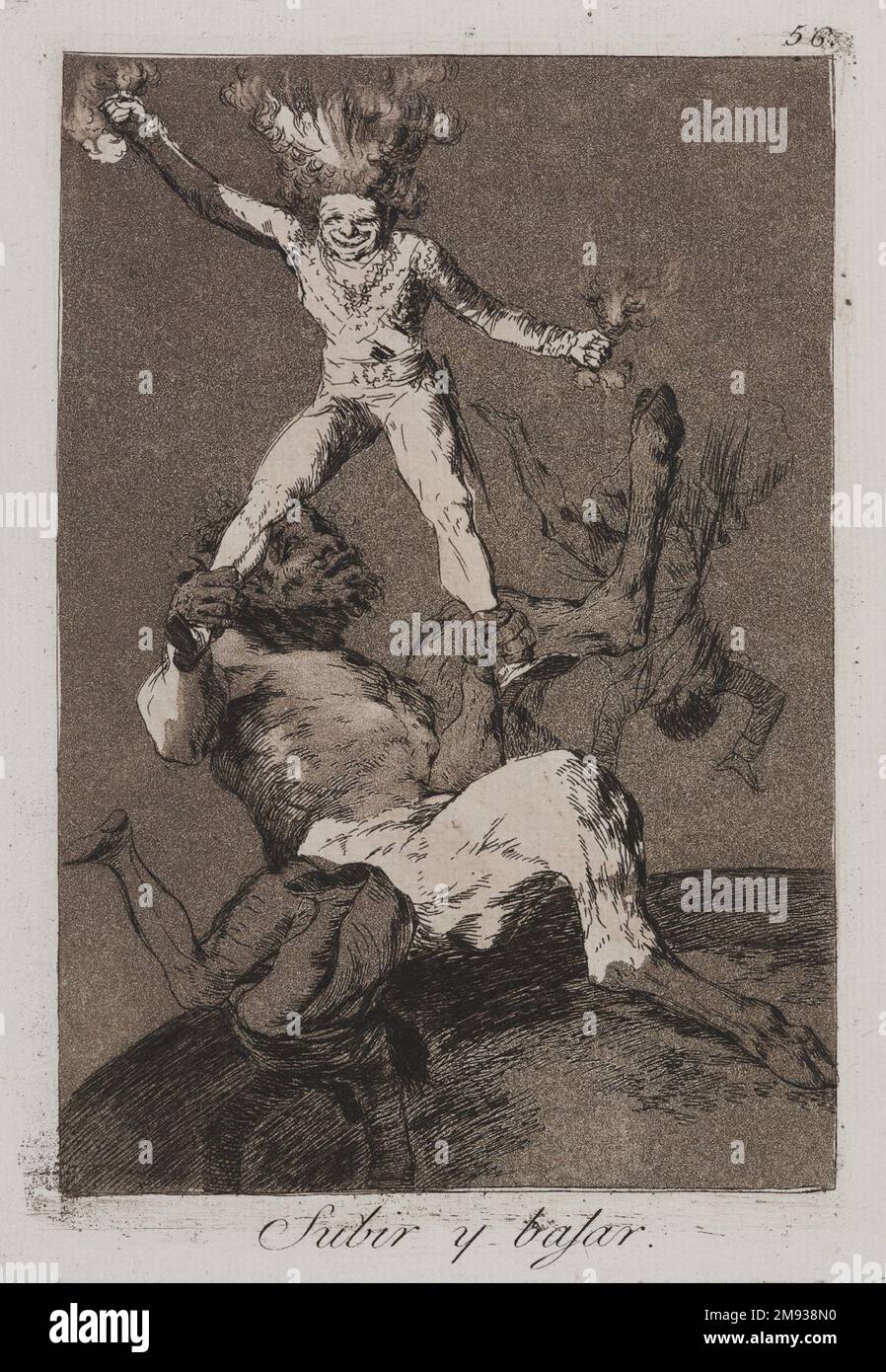 Subir y bajar Francisco de Goya y Lucientes (1746-1828). Subir y bajar (Subir y bajar), 1797-1798. Grabado y aguatinta en papel tendido, Hoja: 11 7/8 x 8 pulg. (30,2 x 20,3 cm). Los Caprice (Los Caprichos) es un conjunto de ochenta grabados creados entre 1797 y 1798. A la vista hay trece ejemplos del raro conjunto de “prueba” del Museo de Brooklyn, que está compuesto por las primeras impresiones de una impresión hecha por el artista antes de la edición publicada. En la primera parte de la serie, Goya critica a los personajes, instituciones y valores de la sociedad española moderna primitiva; el Foto de stock