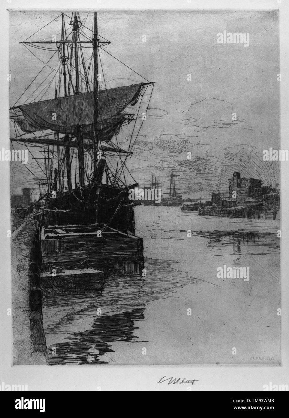 Atlantic Docks Charles Adams Platt (estadounidense, 1861-1933). Atlantic Docks, 1888. Grabado en papel tejido, hoja: 20 1/2 x 15 3/8 pulg. (52,1 x 39,1 cm). Arte americano 1888 Foto de stock