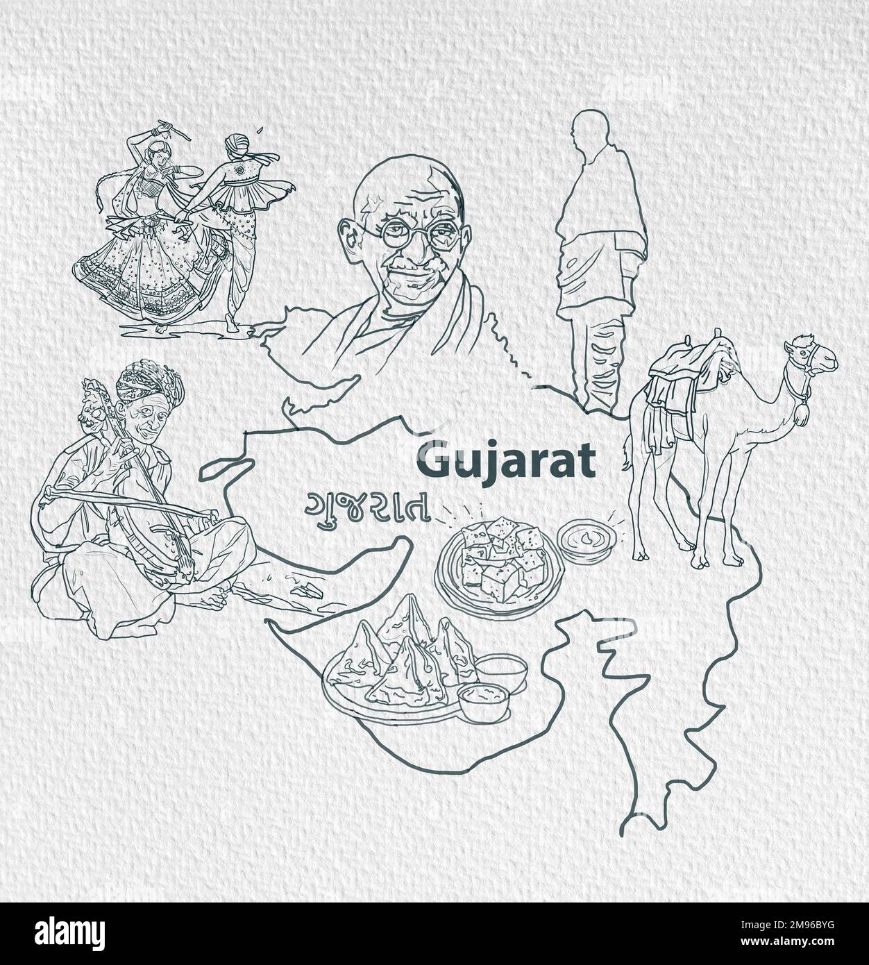 Ilustración del horizonte de Gujarat. Ilustración de la gente y la