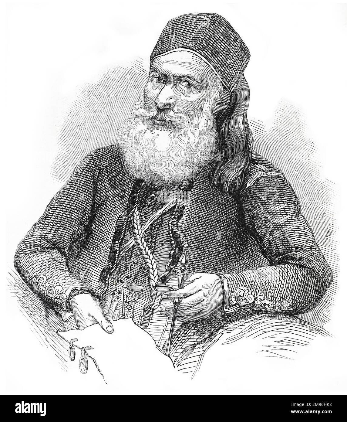 Retrato de Mehemet Ali Pasha de Egipto; Ilustración en blanco y negro de The London Illustrated News; agosto de 1844. Foto de stock