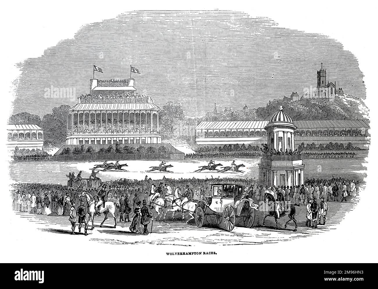 Carreras de Wolverhampton; Ilustración en blanco y negro de The London Illustrated News; agosto de 1844. Foto de stock