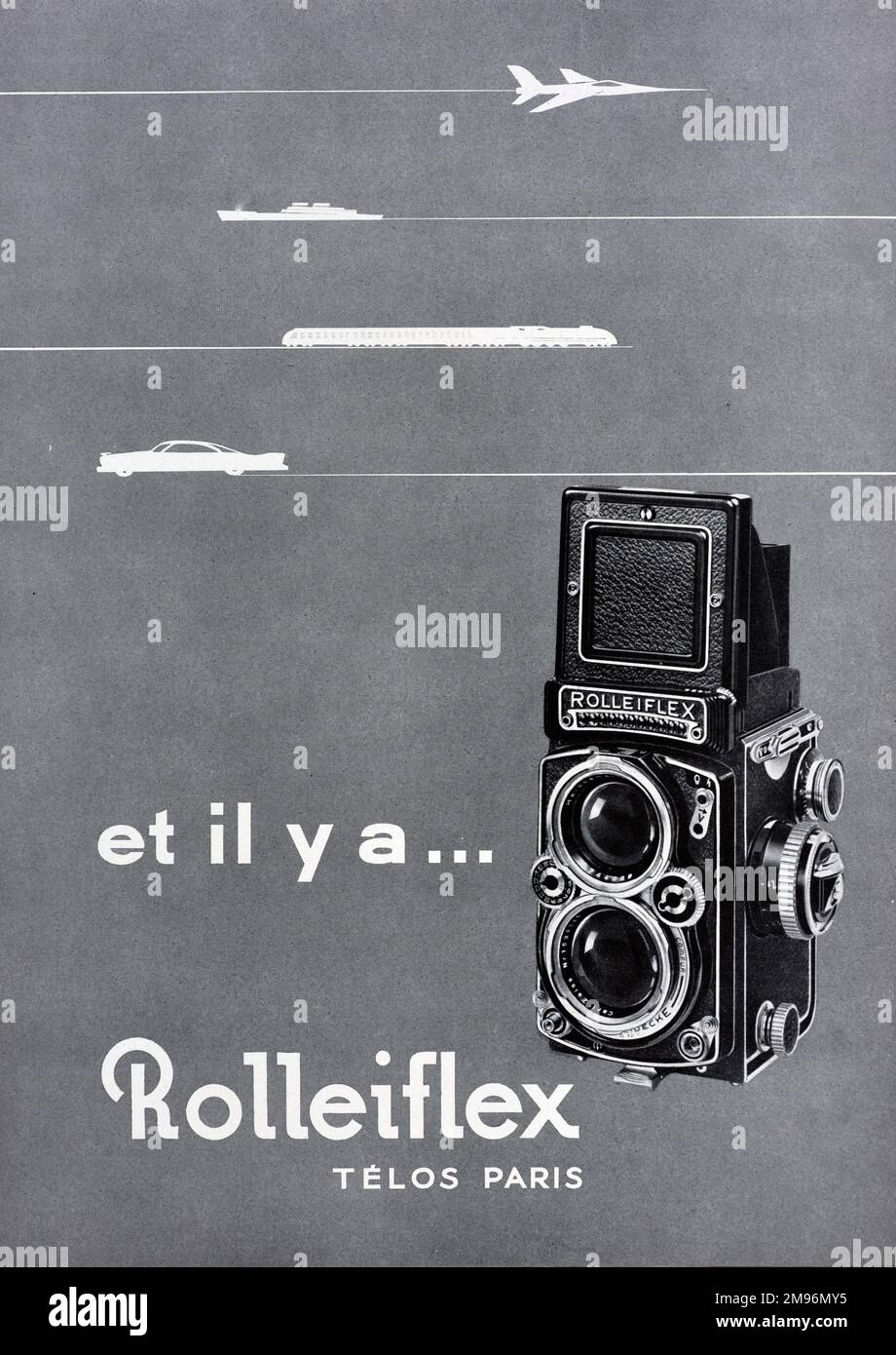 Rolleiflex Anuncio 1957. Vintage o antiguo anuncio, publicidad, publicidad o ilustración para Vintage Rolleiflex cámara 1957 Foto de stock