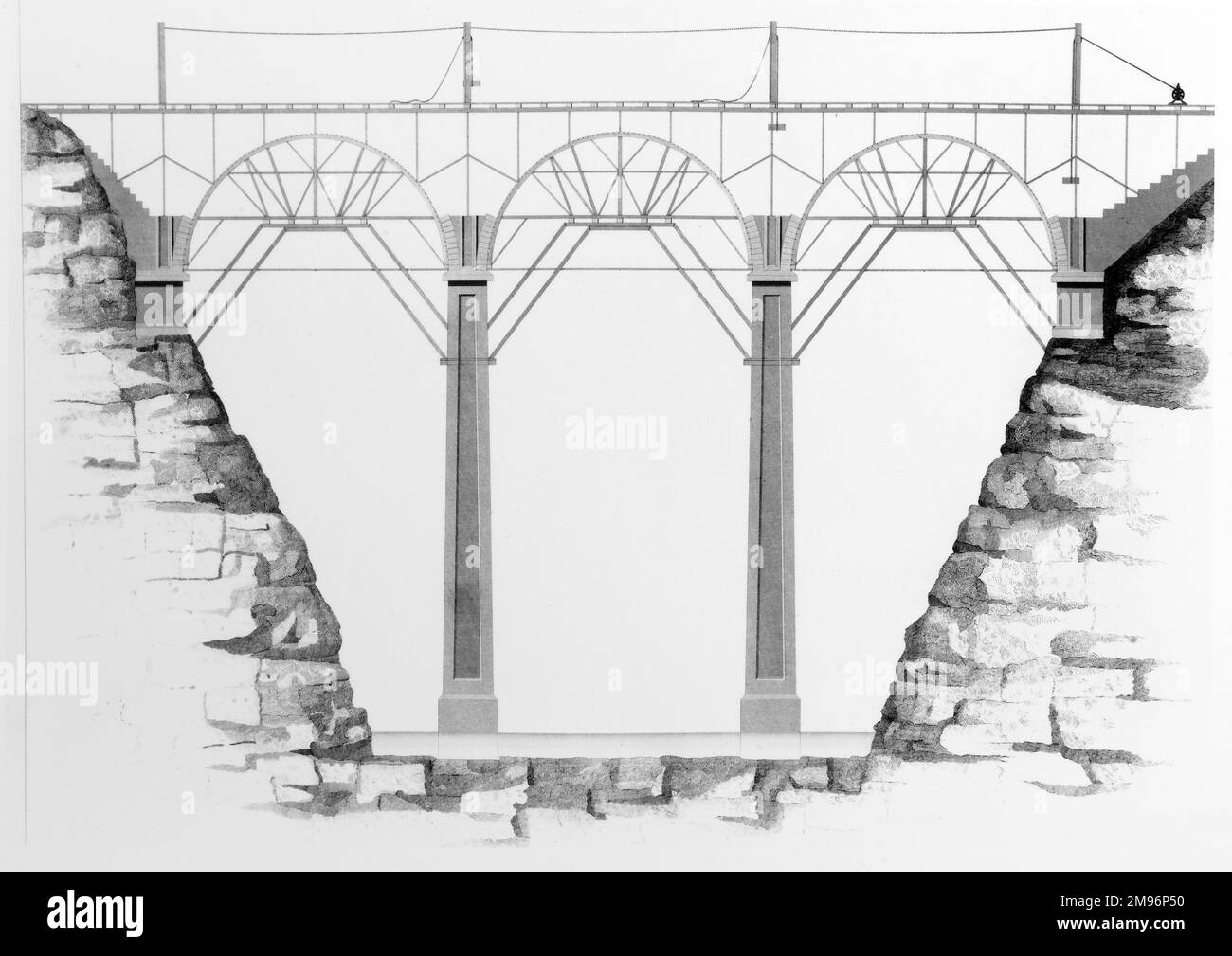 Una ilustración de la construcción y el centrado del puente de Craigs Cartland en South Lanarkshire, Escocia. Foto de stock