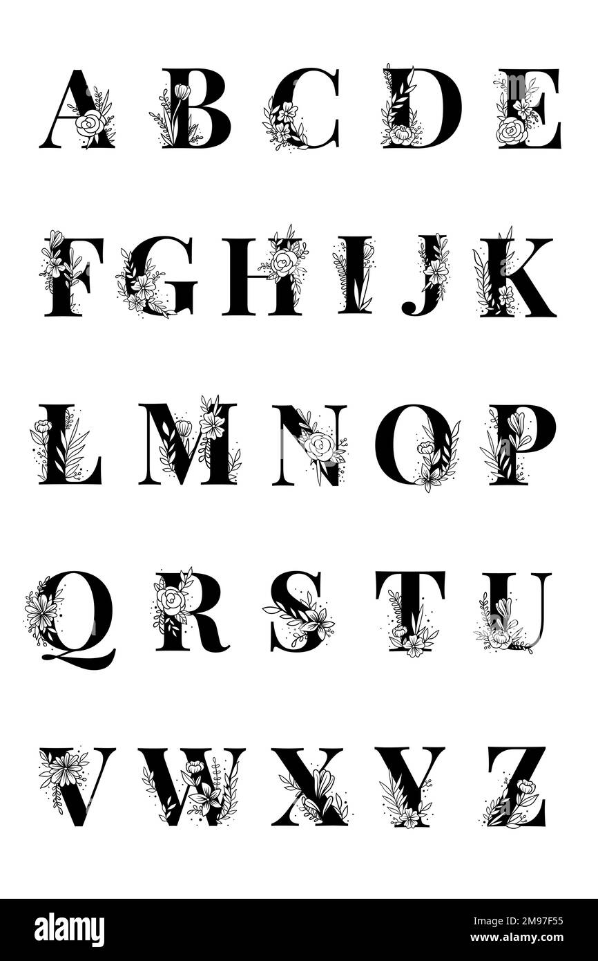 Alfabeto floral tipografía vector de script Imagen Vector de stock - Alamy