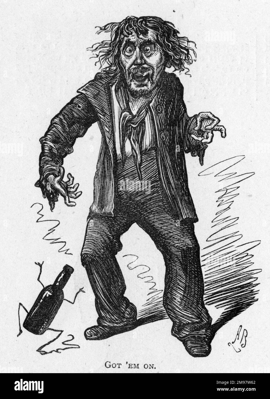 Caricatura del actor inglés Charles Warner, en el papel de un borracho. Foto de stock