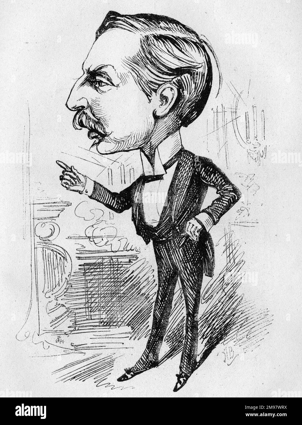 Caricatura de William Hunter Kendal (1843-1917), actor inglés y director de teatro. Foto de stock