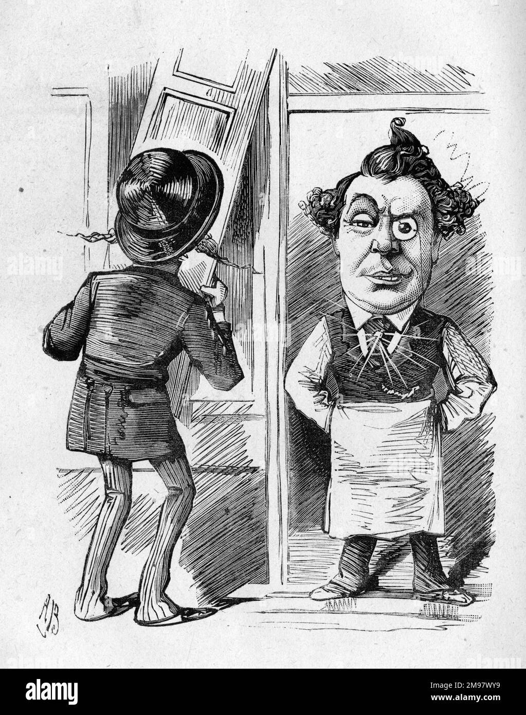 Caricatura de John Lawrence Toole (1830-1906), actor de cómic inglés, director de teatro y productor. Ahora, George, abajo con las persianas, o el público comenzará a pensar que nos hemos retirado de los negocios. Foto de stock
