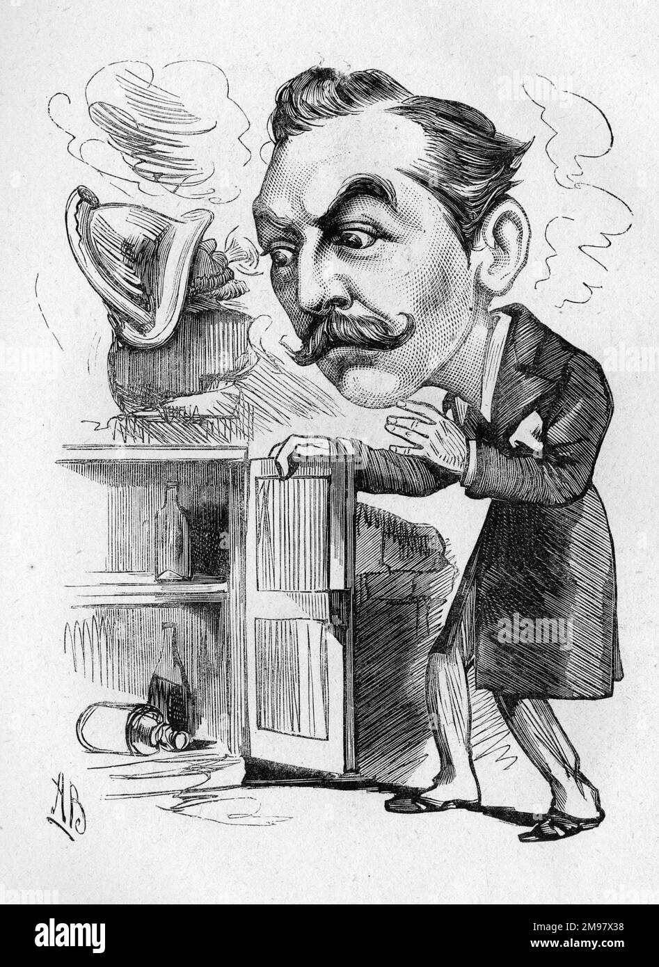 Caricatura de Walter Joyce, actor inglés -- El cargo de la Brigada de Bomberos. Foto de stock