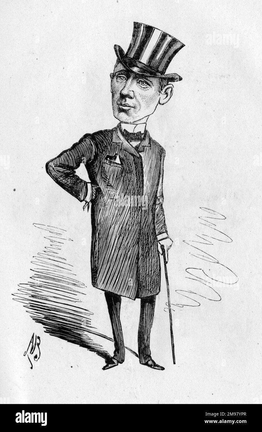 Caricatura de Charles Sugden (1850-1921), actor inglés y entusiasta de las carreras. Foto de stock