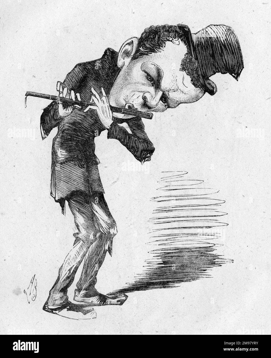 Caricatura del actor y director de teatro inglés Edward O'Connor Terry (1844-1912), visto aquí tocando una flauta. Foto de stock