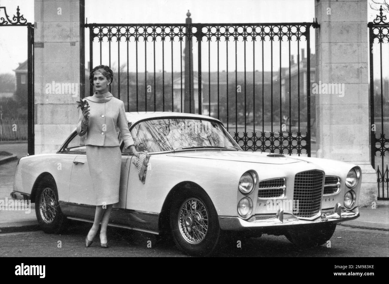 Anuncio de coche Facel Vega con modelo femenino (Helen Connor). Foto de stock