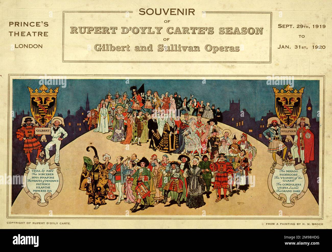 Temporada de óperas de Gilbert y Sullivan de D'Oyly Carte, Programa de Recuerdo, Prince's Theatre, Londres, 29 de septiembre de 1919 - 31 de enero de 1920, mostrando un gran elenco de personajes de las operetas. Foto de stock