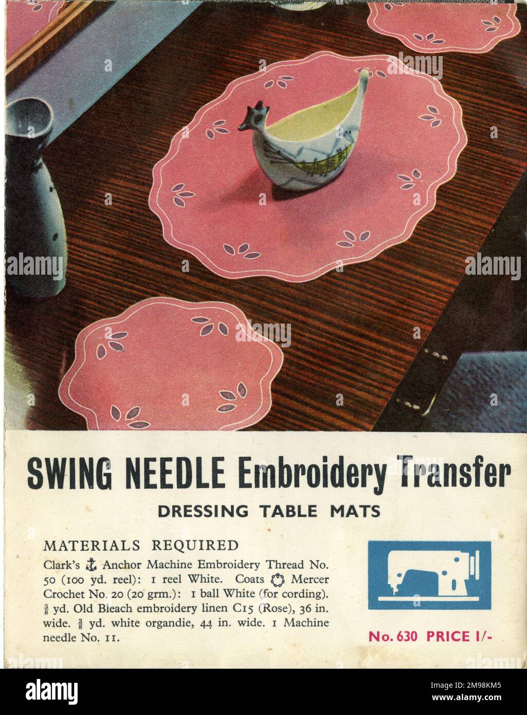 Publicidad, Esteras de tocador, Swing Needle Embroidery Transfer. Foto de stock
