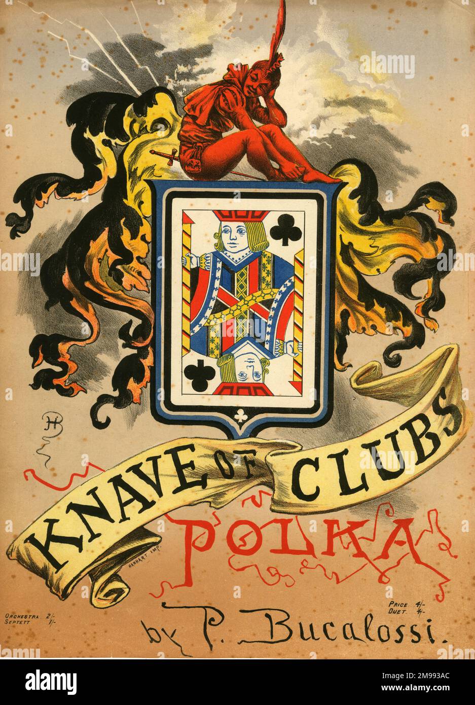 Portada musical, Knave of Clubs Polka por P Bucalossi. Foto de stock