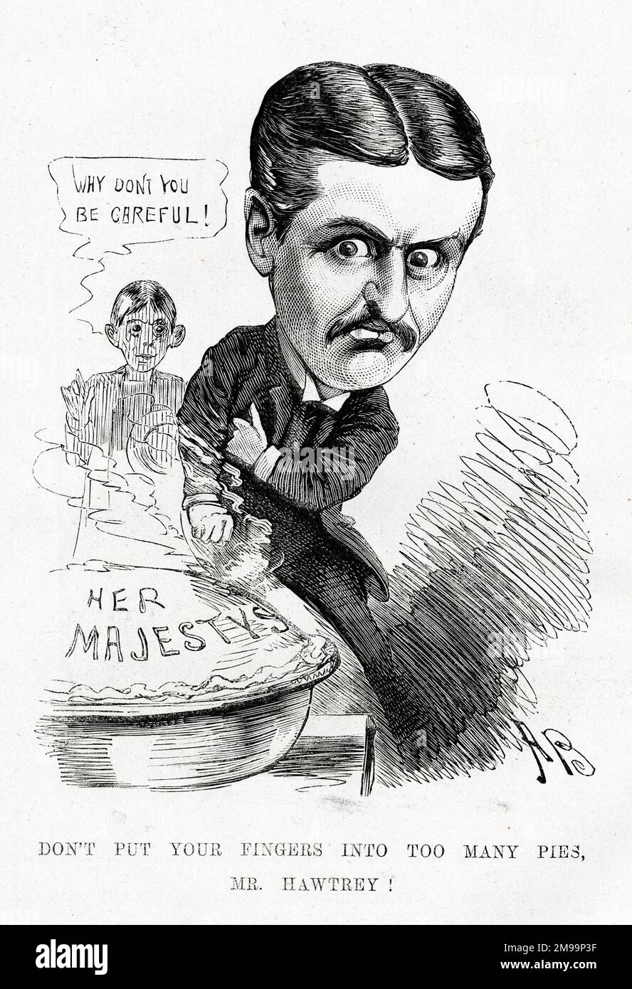 Caricatura, Charles Hawtrey (1858-1923), actor, director, productor y gerente inglés: ¡No ponga los dedos en demasiados pasteles, señor Hawtrey! Foto de stock