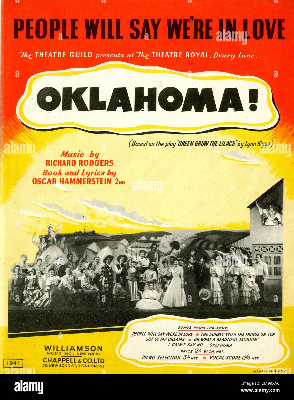 Portada musical, People Will Say We're In Love (Oklahoma), música de Richard Rodgers, libro y letra de Oscar Hammerstein (interpretada en el Theatre Royal, Drury Lane, Londres). Foto de stock