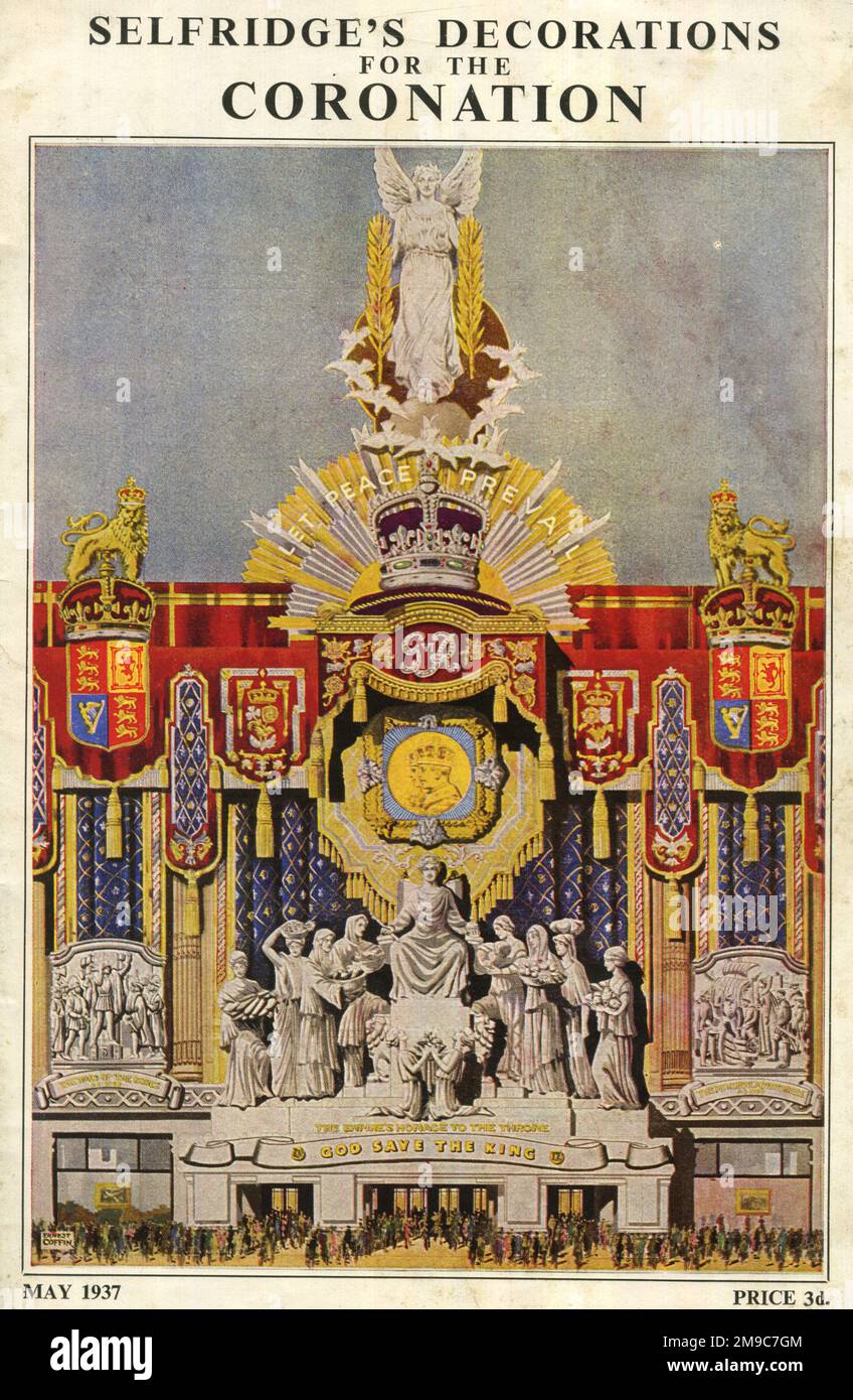 Decoraciones de Selfridge para la coronación del rey Jorge VI, 1937 de mayo - entrada principal de Oxford Street Foto de stock