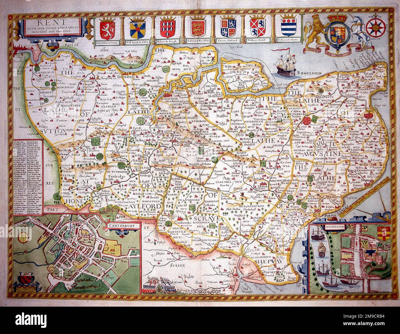 17th Century County Mapa de Kent, Inglaterra Foto de stock