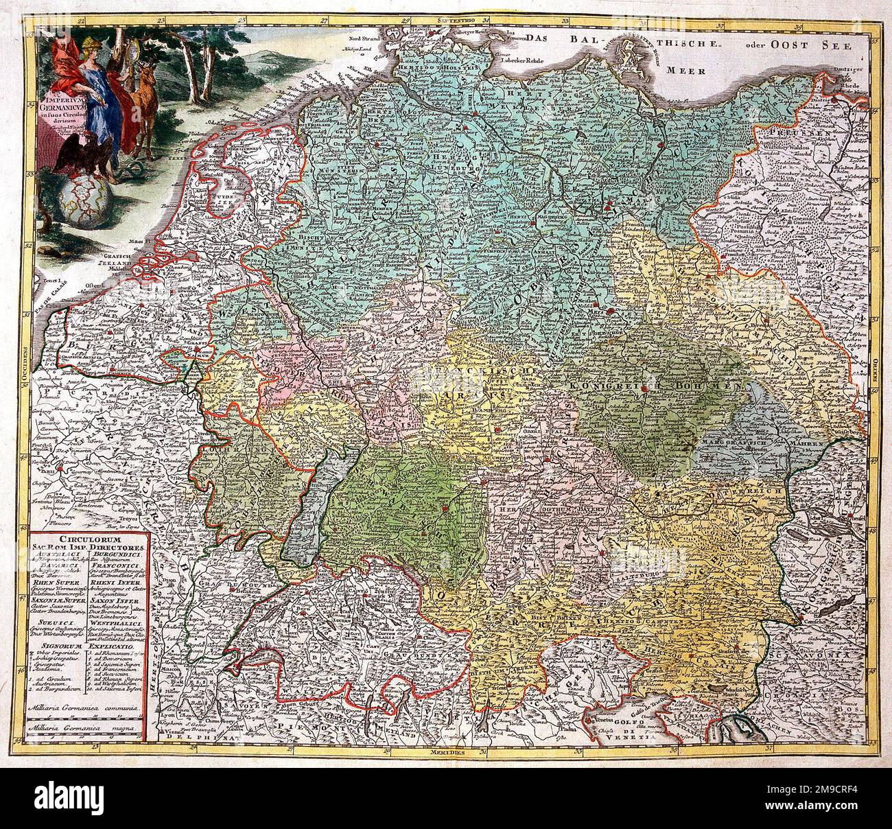 Mapa del siglo 18th de la Alemania imperial Foto de stock