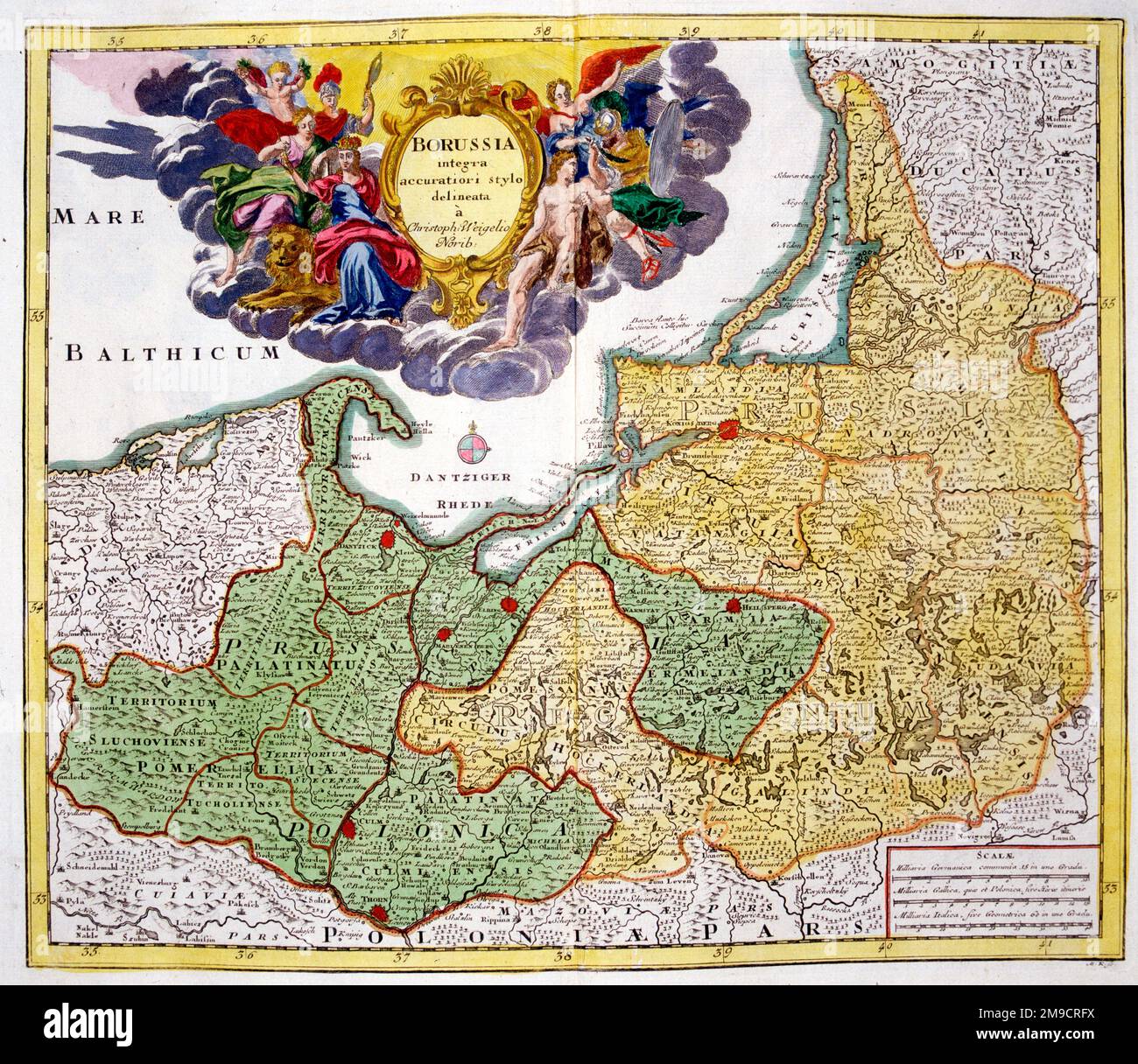 Mapa del siglo 18th de Prusia (Borussia) Foto de stock