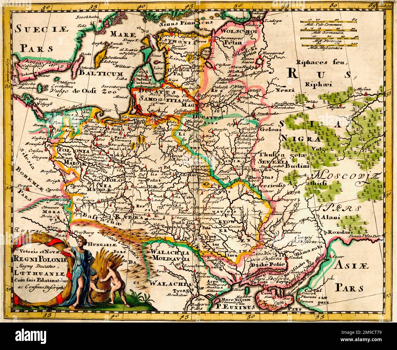 Mapa del siglo 17th de Polonia Foto de stock