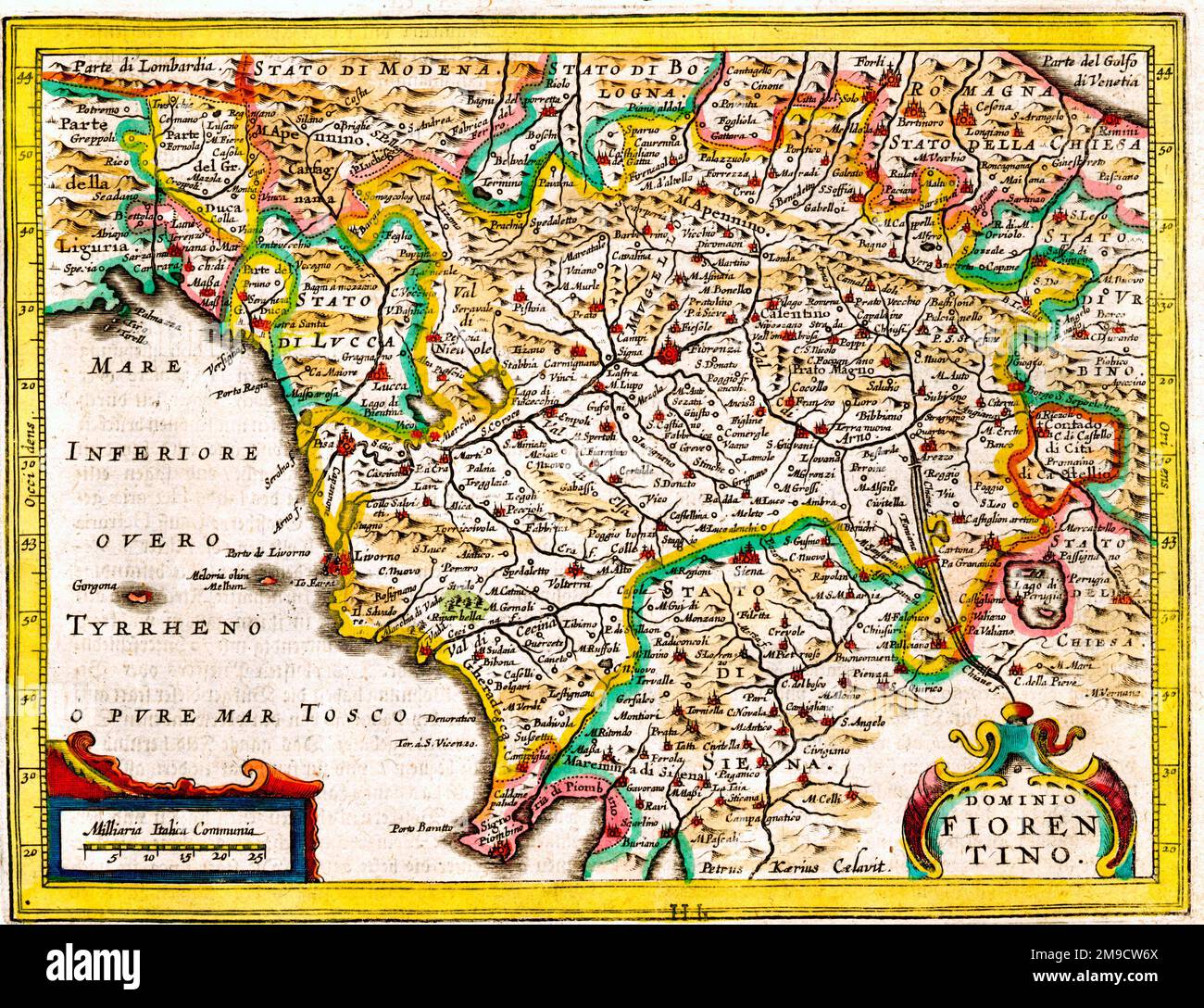 Mapa del siglo 17th de Florencia, Italia Foto de stock